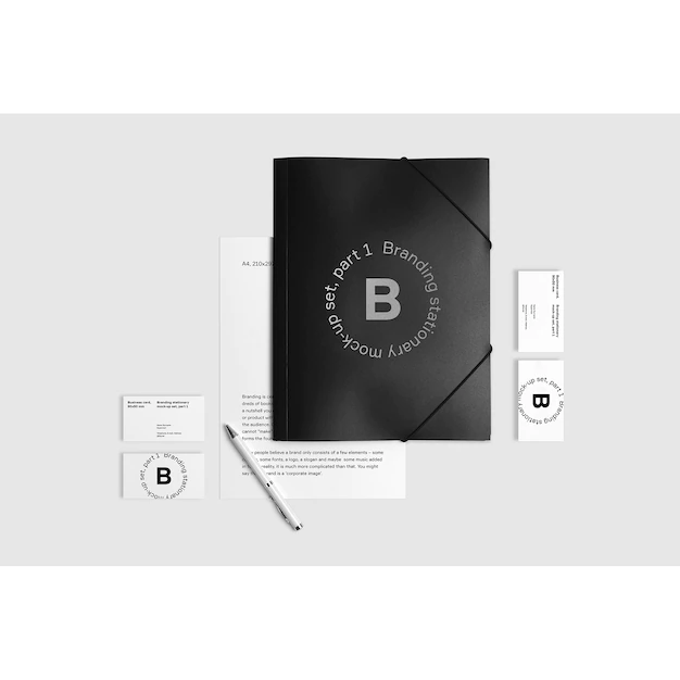 Free PSD | Business stationery mock up with black folder on white background
