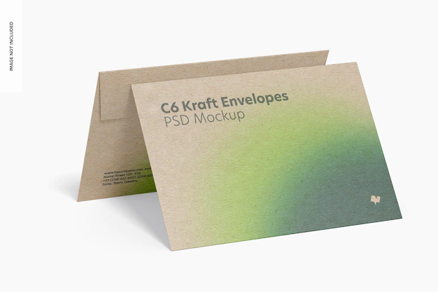 Free PSD | C6 kraft envelopes mockup, right view