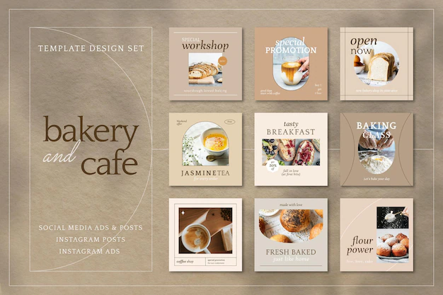 Free PSD | Cafe psd template for social media ads and post set
