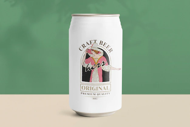 Free PSD | Can  of craft beer with woman illustration remix from the artworks by otto friedrich carl lendecke