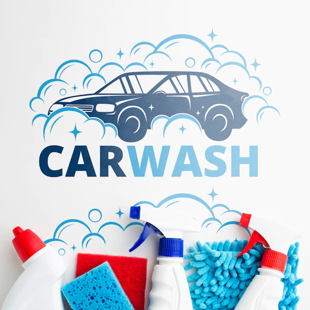 Free PSD | Car wash background with cleaning tools