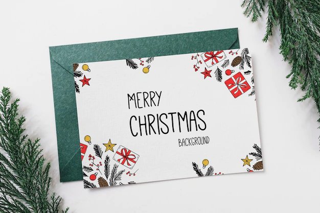 Free PSD | Card and envelope mockup with christmas concept
