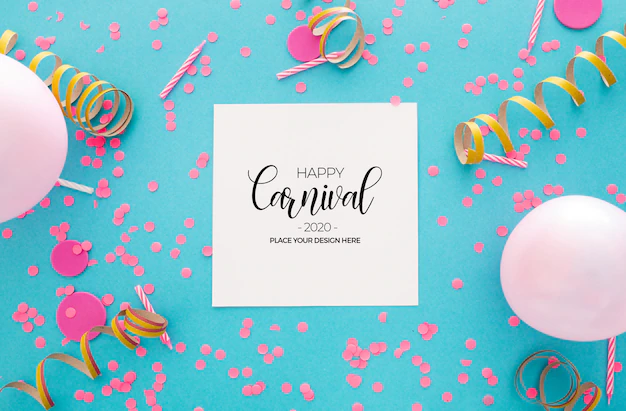 Free PSD | Carnival background with confetti and balloons on blue