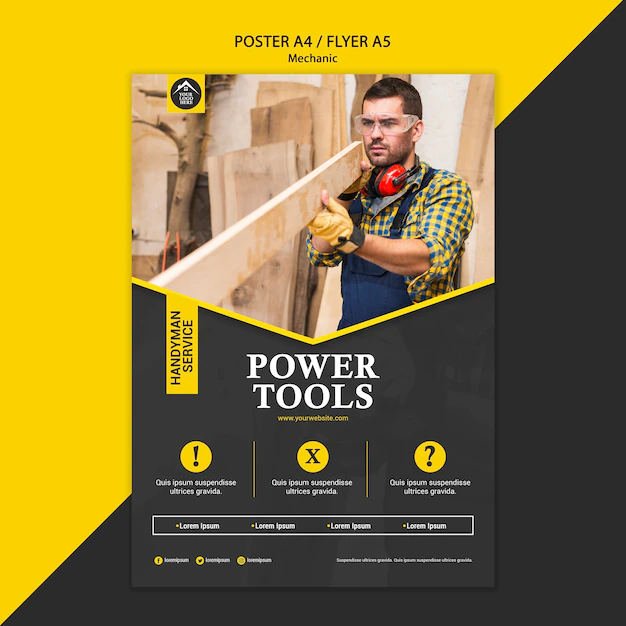 Free PSD | Carpenter manual worker power tools poster