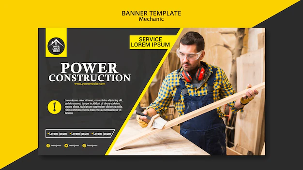 Free PSD | Carpenter worker power construction banner