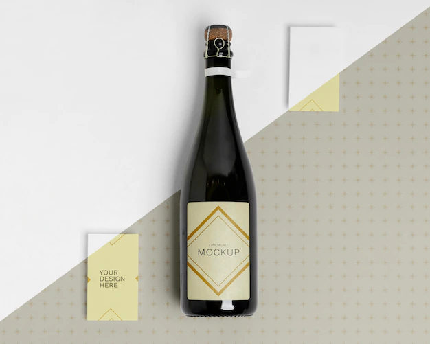 Free PSD | Champagne bottle mock-up happy new year