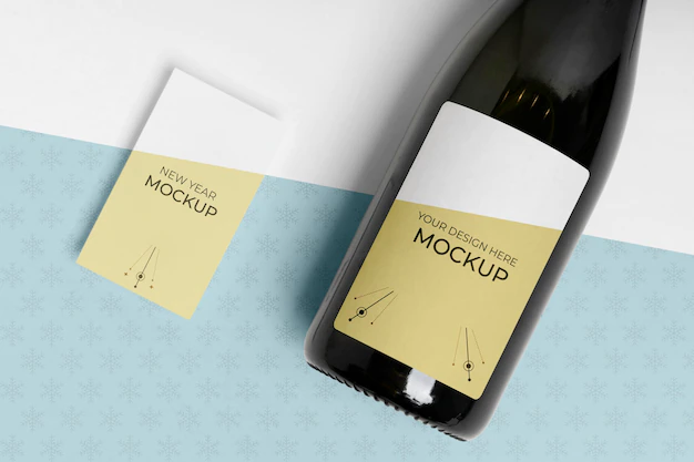 Free PSD | Champagne bottle mock-up with business card with same design