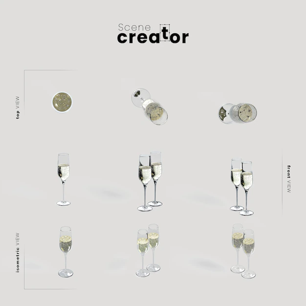 Free PSD | Champagne glasses variety angles christmas scene creator