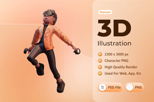 Free PSD | Character boy with virtual reality device metaverse 3d illustration