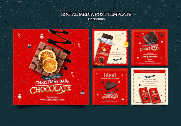 Free PSD | Christmas chocolate instagram posts set