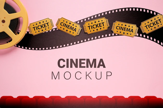 Free PSD | Cinema mockup with movie tickets