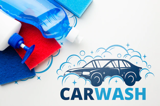 Free PSD | Cleaning tools with car wash concept