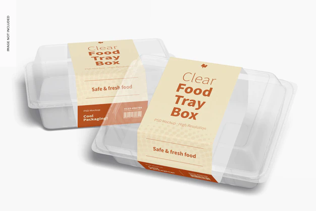 Free PSD | Clear food tray boxes mockup