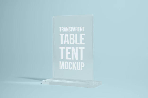 Free PSD | Clear glass table tent mock-up