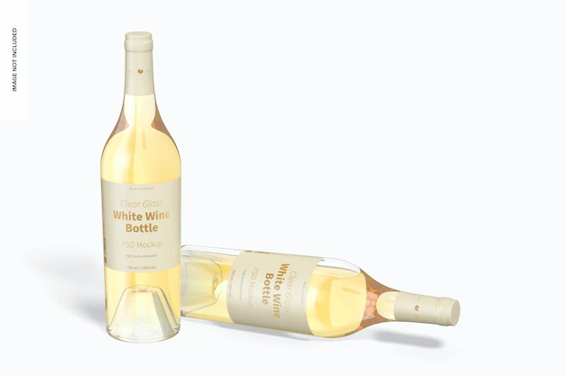Free PSD | Clear glass white wine bottles mockup