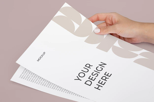 Free PSD | Close up hand holding flyer