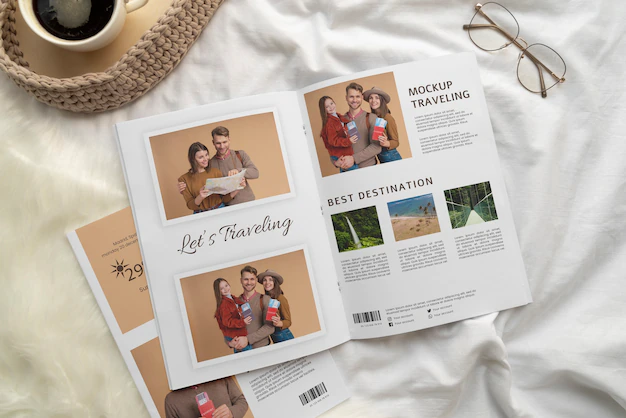 Free PSD | Close up on magazine in the bedroom
