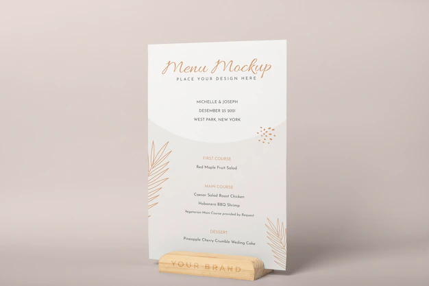 Free PSD | Close up on menu mockup in wooden holder