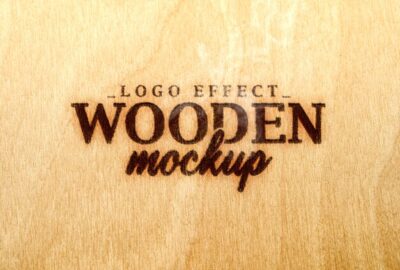 Free PSD | Close up on wooden logotype mockup