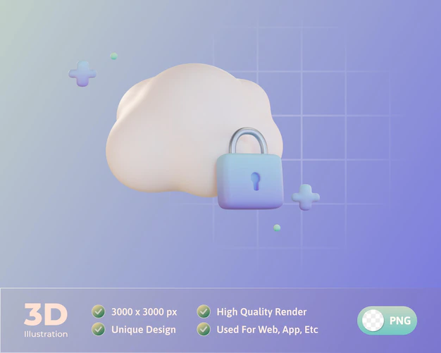 Free PSD | Cloud system lock 3d illustration