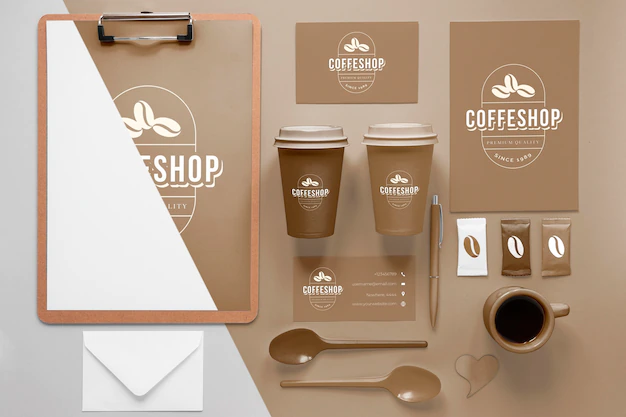 Free PSD | Coffee branding items arrangement