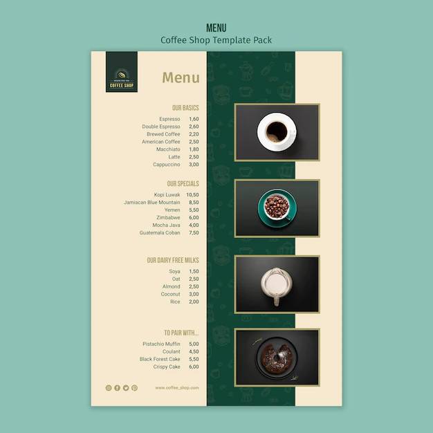 Free PSD | Coffee shop menu template pack