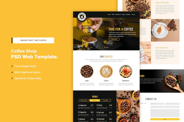 Free PSD | Coffee shop website page template