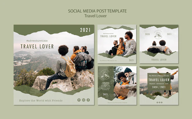 Free PSD | Collection of instagram posts for outdoors traveling
