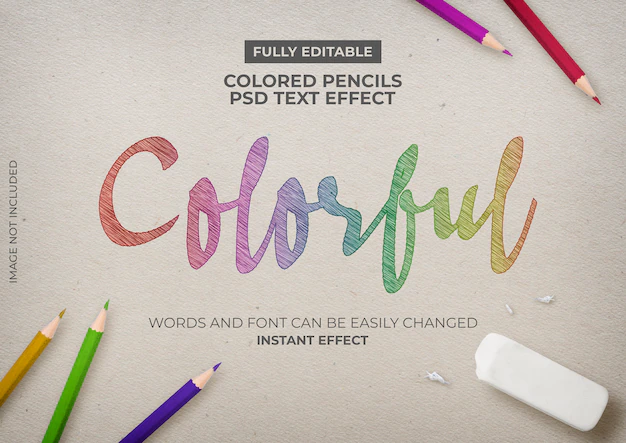 Free PSD | Colored pencils text effect