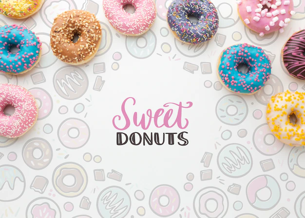Free PSD | Colorful donuts arrangement with mock-up