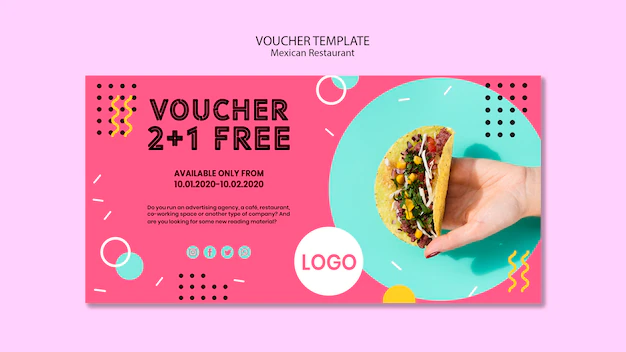 Free PSD | Colorful mexican restaurant voucher  template