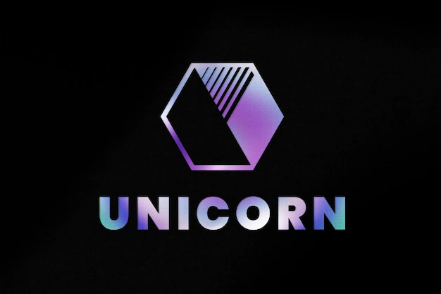 Free PSD | Colorful unicorn business logo psd template in neon text effect style