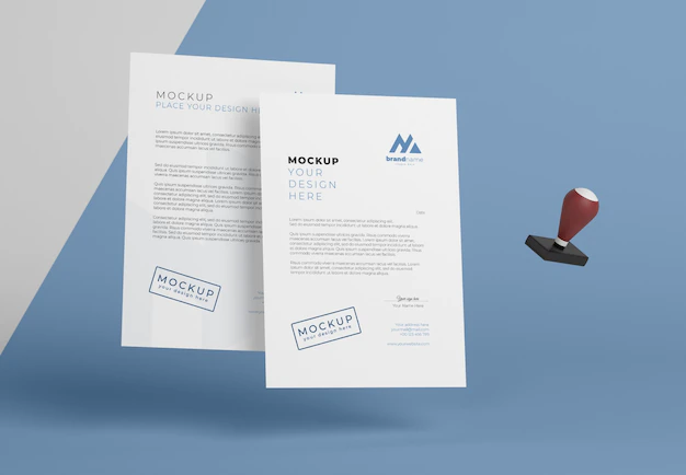 Free PSD | Composition of paper and seal mock-up levitating
