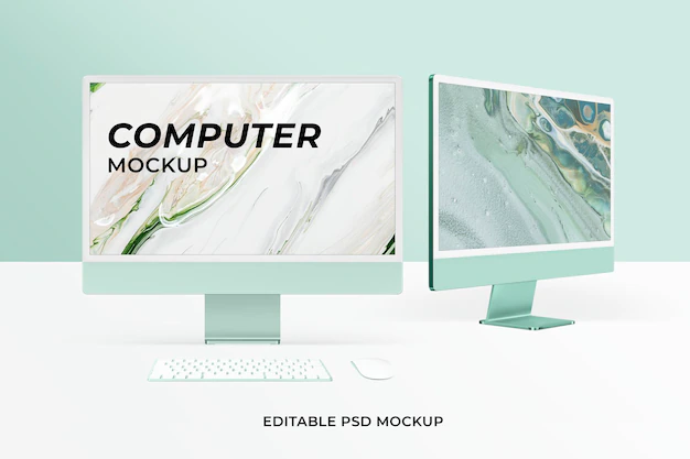 Free PSD | Computer desktop screen mockup psd green digital device minimal style
