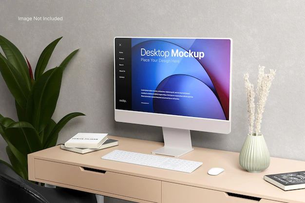 Free PSD | Computer desktop screen on a table mockup