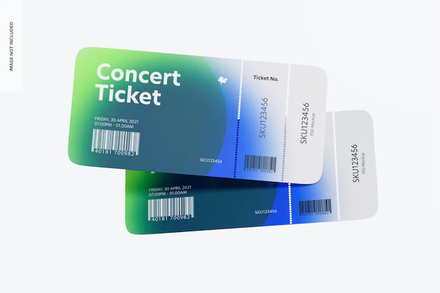 Free PSD | Concert ticket mockup, floating