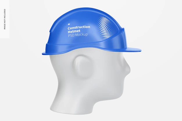 Free PSD | Construction helmet with head mockup, left view