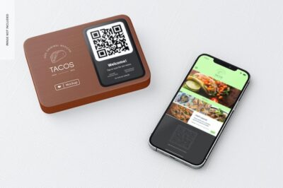 Free PSD | Contactless menu with smartphone mockup