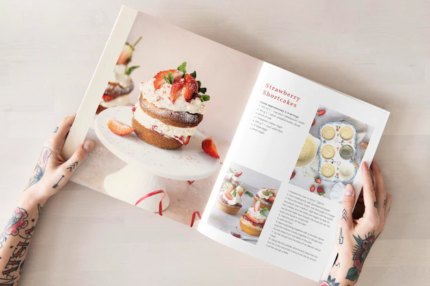 Free PSD | Cookbook mockup with dessert recipes
