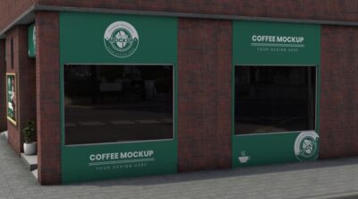 Free PSD | Corner business mock-up for coffee shops