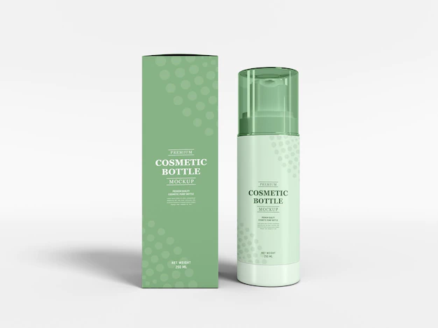 Free PSD | Cosmetic bottle with box packaging mockup