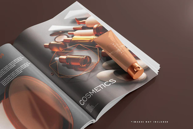 Free PSD | Cosmetic cream tube and magazine mockup