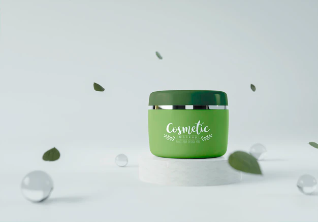 Free PSD | Cosmetic product on a stand with leaves