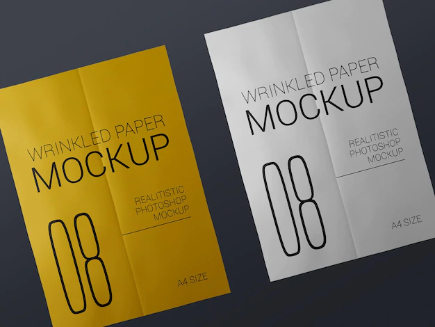 Free PSD | Couple of realistic wrinkled poster template mockup. glued paper wet wrinkled posters mockup