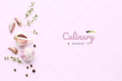 Free PSD | Culinary garlic mock-up top view