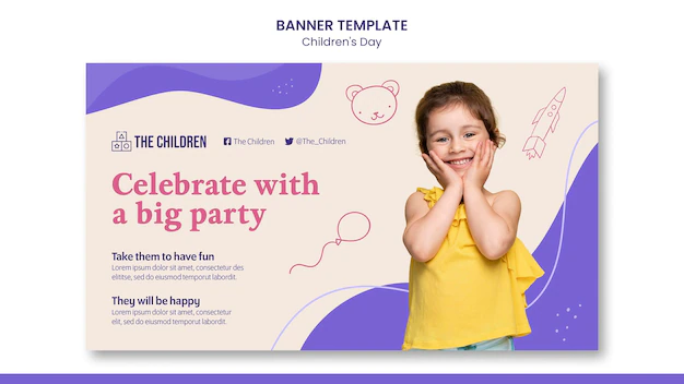 Free PSD | Cute children's day horizontal banner template