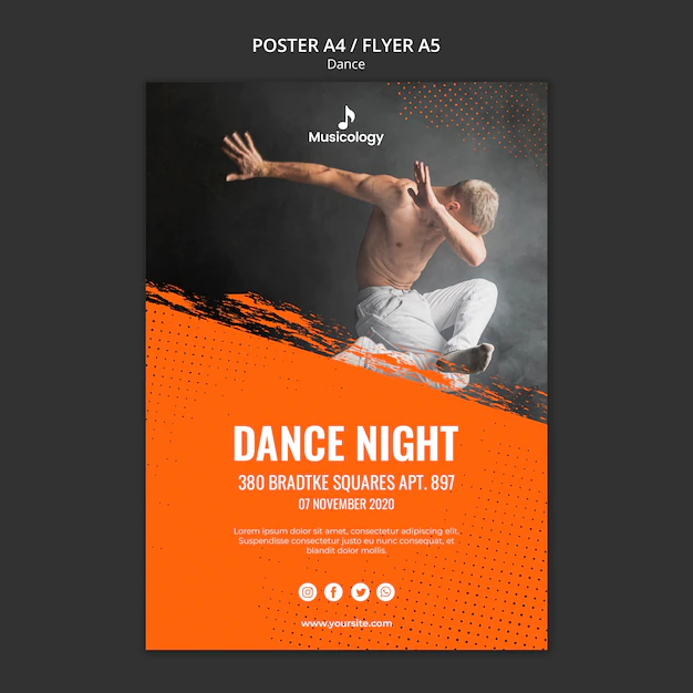 Free PSD | Dance night musicology poster template