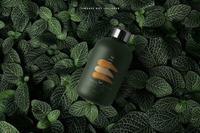 Free PSD | Dark color plastic cosmetic packaging bottle mockup