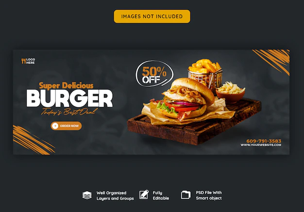 Free PSD | Delicious burger and food menu facebook cover template