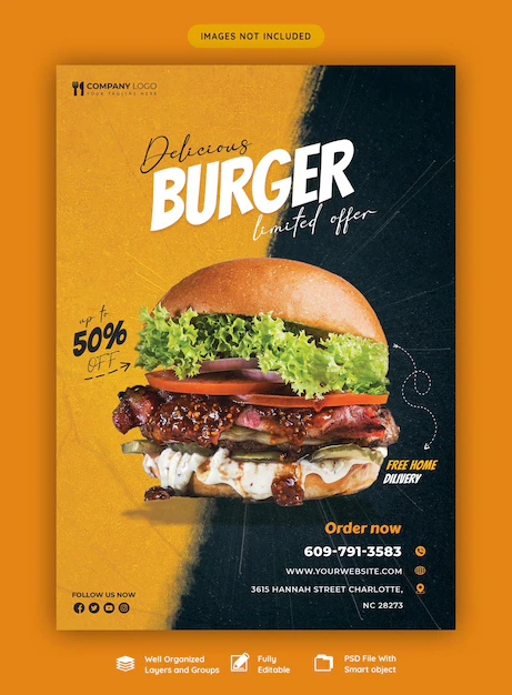 Free PSD | Delicious burger and food menu flyer template